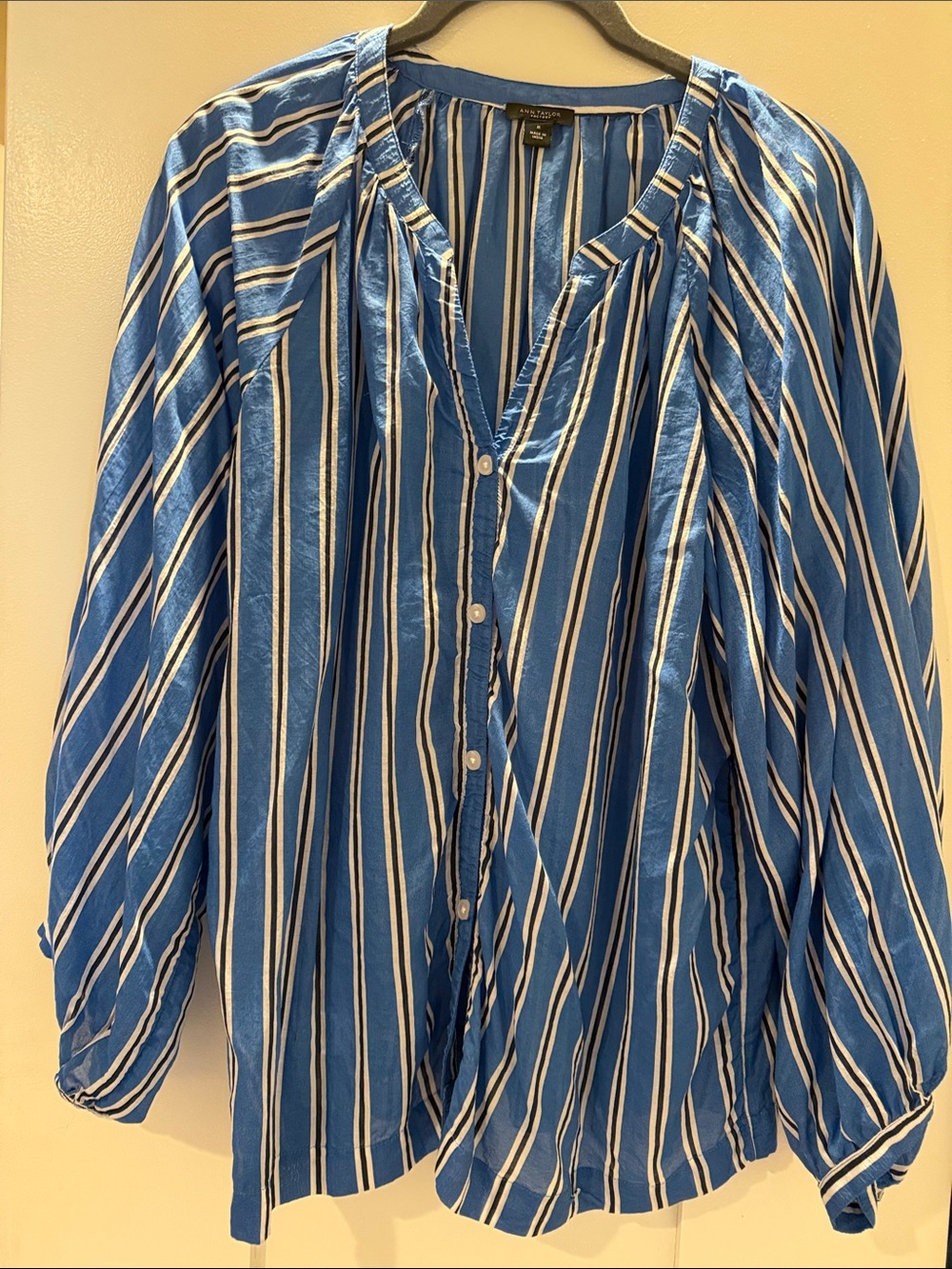 Ann Taylor factory Blue and White Striped Button-Front Shirt